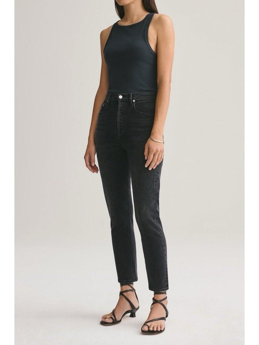 Agolde Black High-Rise Ankle Straight Jeans